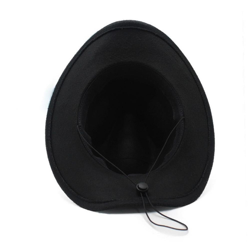 Womens Felt Western Cowboy Hats Studded Pinched Western Cowgirl Hats Wide Brim Retro Fedoras Hat Belt Buckle Vacation Party Hat