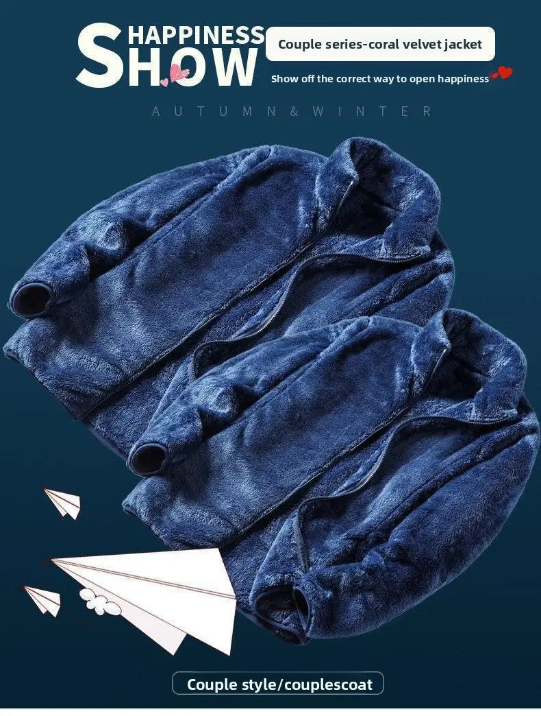 Thickened Fleece Jacket Women's Outdoor Spring Autumn Winter Double-Sided Sweatshirt Open Cardigan Polyester Fiber Stand Collar