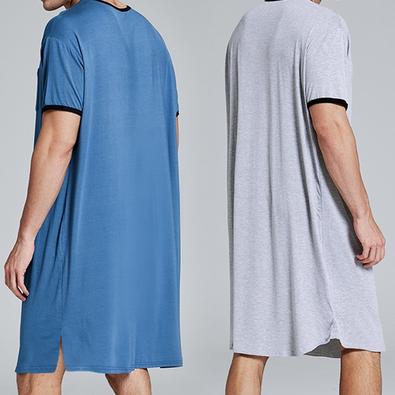 Men's Short Sleeve Thin Lengthened Leisure Pajamas Loose Skin Friendly Cotton Robes Homewear Bathrobes Vintage Nightgown M-3XL