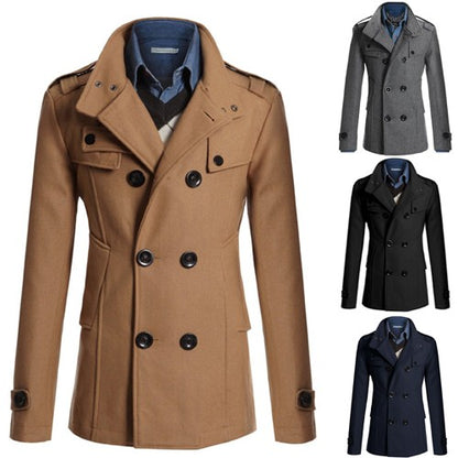 Men's Wool Blend Overcoat, Mid-Length Trench Coat Man, Autumn And Winter Mans Slim Fit Overcoat