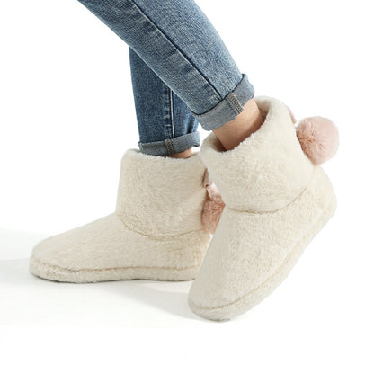 Gacimy Women's Winter Plush Snow Boots Outdoor Non-slip Casual Furry Cotton Boots Indoor Warm Cozy House Shoes Fuzzy Flat Boots