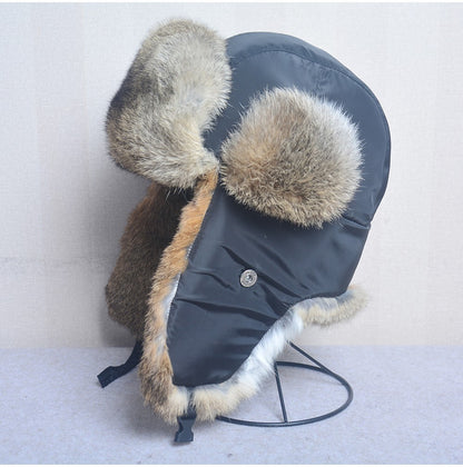 New Russia Winter Real fur Hat Men Outdoor Windproof Super Warm Real Rabbit Fur Bomber Hats Natural Soft Natural Rabbit Fur Caps