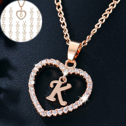 Customizable Love Pendant Necklace with Zircon 26 Letter Initial Jewelry for Men And Women