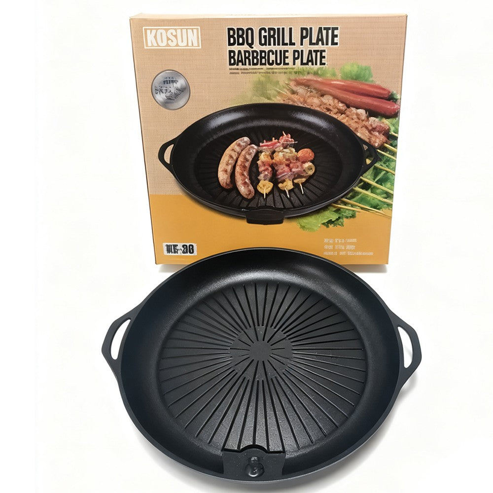 KOSUN Non-stick Barbecue Pan Stone Coated Cast Aluminum Korean Grill Pan Guipan Pot with Pour Mouth for Gas and Induction Stove
