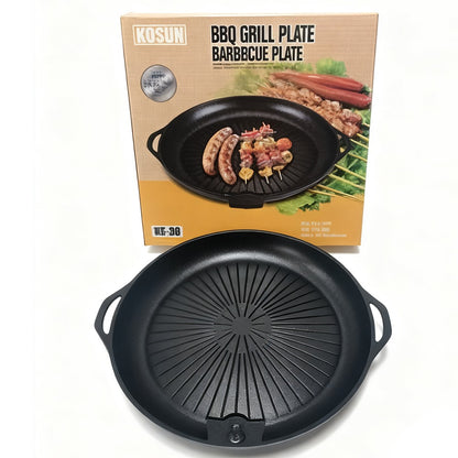 KOSUN Non-stick Barbecue Pan Stone Coated Cast Aluminum Korean Grill Pan Guipan Pot with Pour Mouth for Gas and Induction Stove