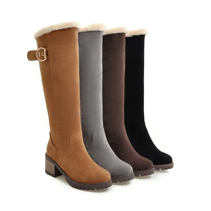 Women's Winter Warm Long Boots 2022 New Fashion Flock Knee-High Boots Exquisit College Style Plush Thick Soled Zip Female Shoes