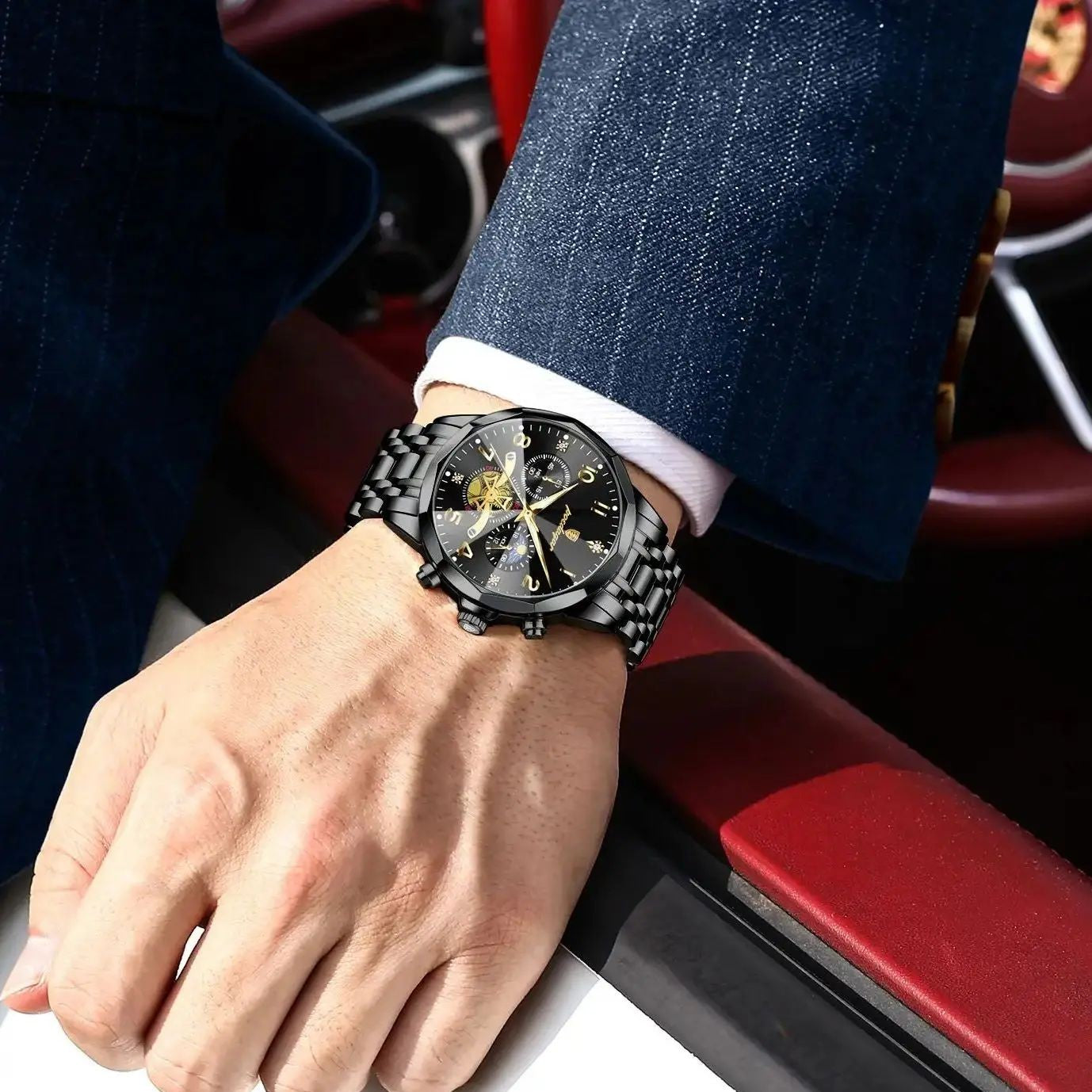 POEDAGAR Luxo Alta Qualidade Relógio de Pulso Masculino Cronógrafo Aço Inoxidável Quartzo Relógios Masculinos Impermeável Luminoso Relógio Masculino Reloj