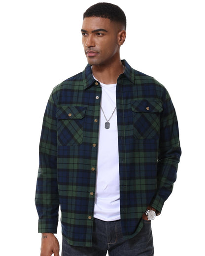 MAGCOMSEN Flannel Shirts Men's Long Sleeves Cotton Long Sleeve Plaid Shirt with 2 Pockets Button Down Casual Corduroy Shirt Male