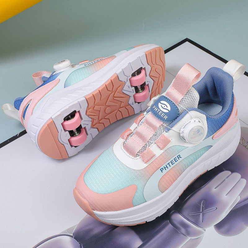 Kids Two Wheels Roller Skating Shoes With Light Magic Stick Walking Shoes Detachable Wheels Roller Skate Shoes For Teenagers