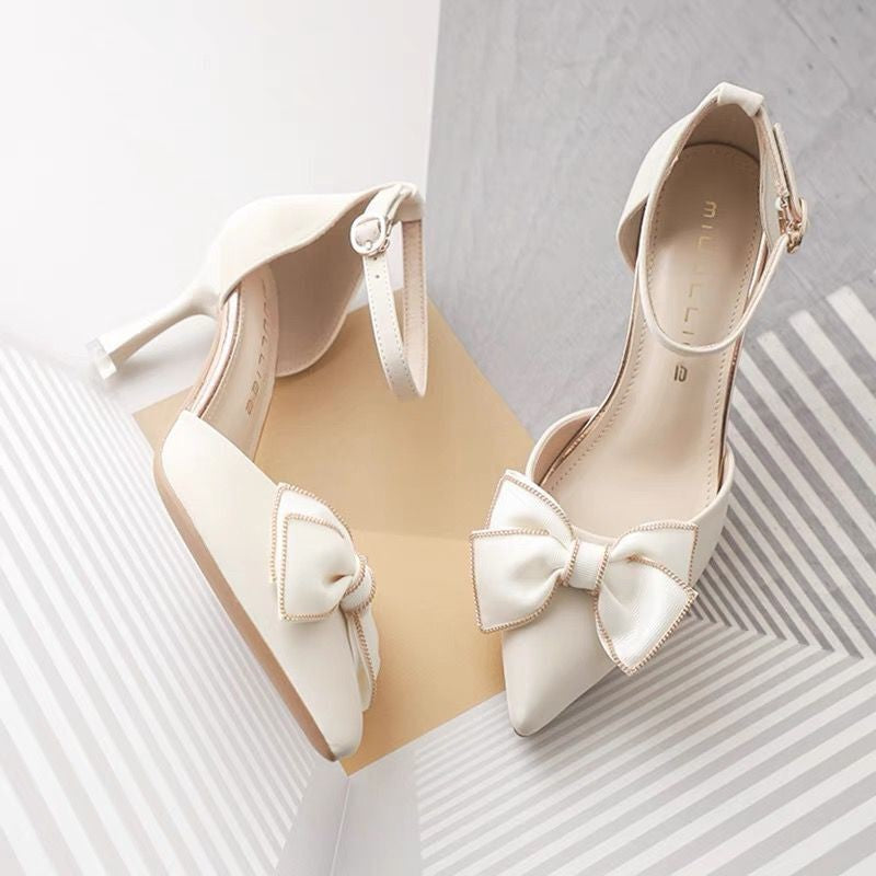 Salto Médio Sapatos Femininos Tendência Bico Fino Borboleta Stiletto Elegante Vestido Casamentos Festa de Noiva Branco Grife