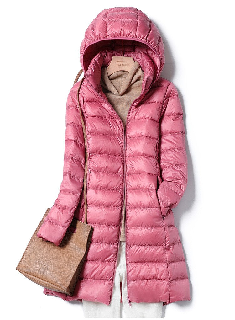 Korean Fashion Slim Remove Hooded Parka Fashionable Outerwear 2023 Winter Womens Down Jackets Long Light Thin Coat Puffer Jacket