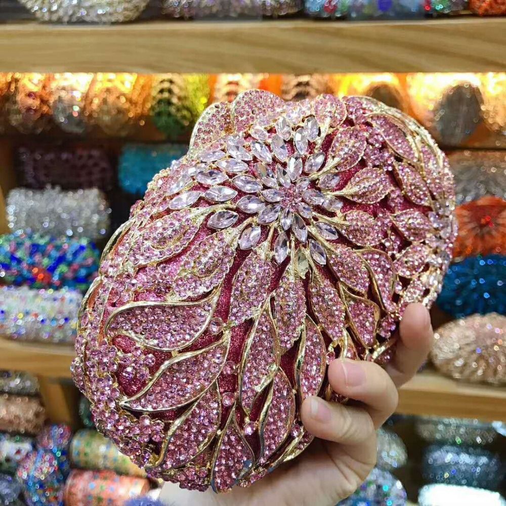 XIYUAN women red/pink/blue/gold/silver Hollow Out Flower Birthday party Crystal Evening bag Clutch purse Minaudiere Handbags