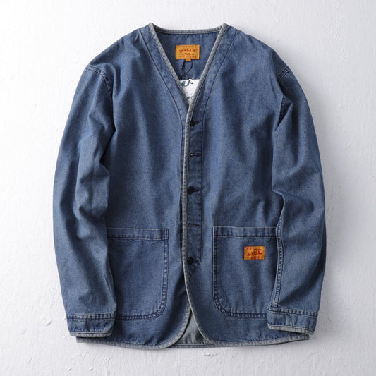 Amekaji Japan Retro Heavy Washing Workwear Clothes 100% Cotton Denim Jacket Men's Trendy Cardigan Top Taoist Robe Men's Jacket