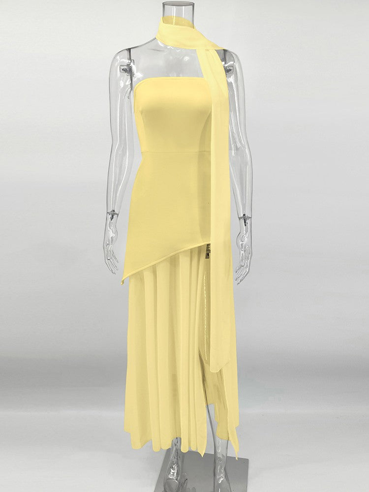 TARUXY Fashion Strapless Dress With Ribbon Female Elegant Sleeveless Mesh Beach