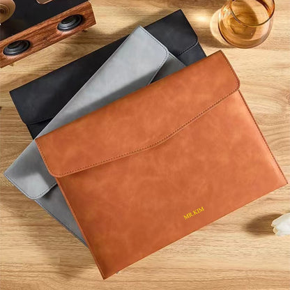 Business Office Luxury Document Bag PU Leather Custom Name Large Capacity A4 Paper File Bag Fashion Engrave Logo Storage Bags