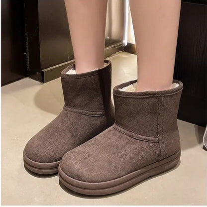 Evshine Winter Mini Snow Boots For Women Plush Lined Warm Suede Snow Boots Comfy Fuzzy Boots Fur Home Ankle Boots Lady Snow Boot