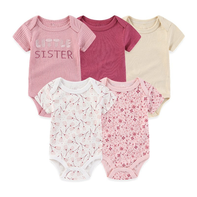Unisex Bodysuits 4/5PCS Cotton Newborn Baby Girl Clothes Set Short Sleeve Print Baby Boy Clothes Summer Solid Color Bebes