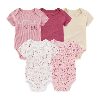 Unisex Bodysuits 4/5PCS Cotton Newborn Baby Girl Clothes Set Short Sleeve Print Baby Boy Clothes Summer Solid Color Bebes