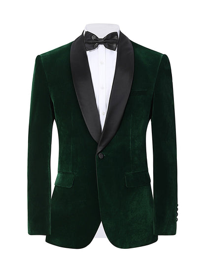 ?Velvet Elegance?Men's Single-Breasted Blazer | Long Sleeve Formal Jacket for Weddings, Business & Events