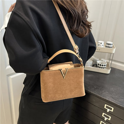 Fashionable Mini Suede Women's Bag, Faux Suede Tote Bag, Hardware Lock Buckle Decoration Handbag Purse Shoulder Cross Body Bags