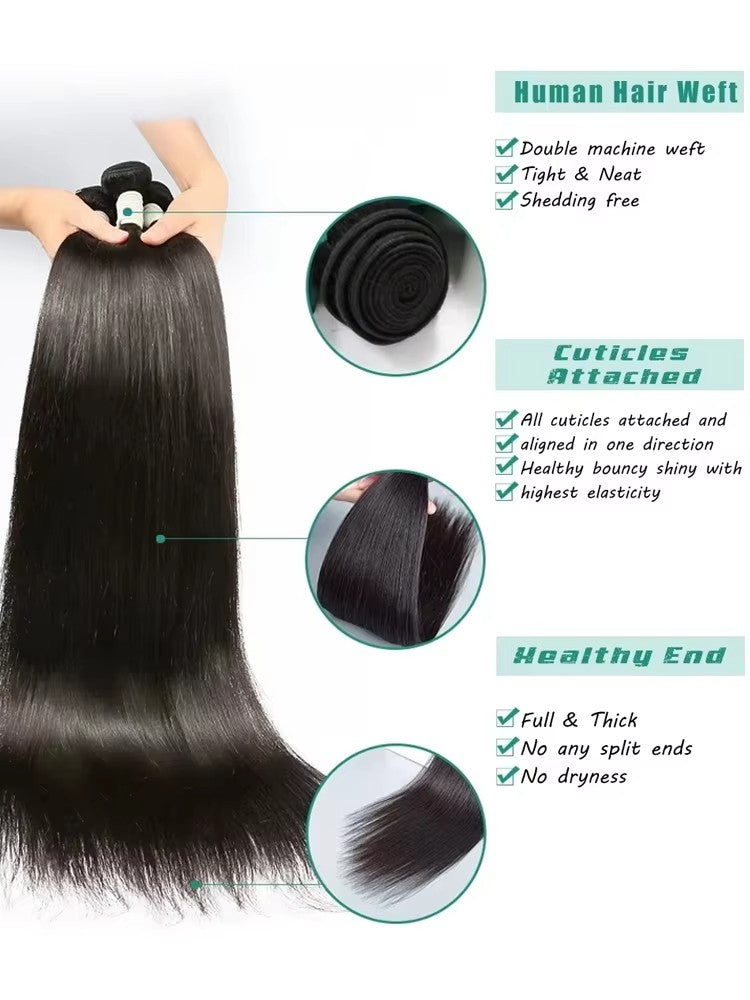 Cabelo Humano Liso Osso 30 32 Polegadas Pacotes 100% Não Processado Cru Remy 3 4 Pacotes Extensão Brasileira Trama Dupla à Máquina