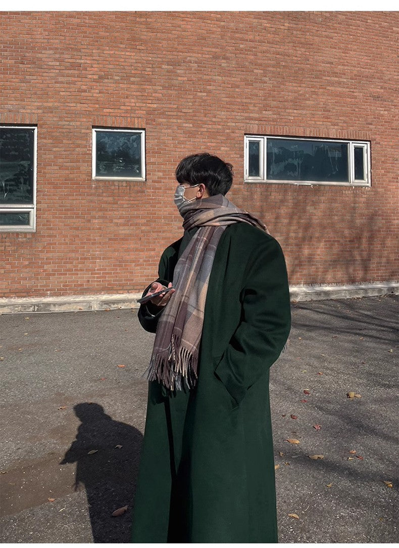 Mauroicardi Autumn Winter Long Warm Oversized Soft Dark Green Black Woolen Coat Men Loose Casual Korean Wool Blends Overcoat