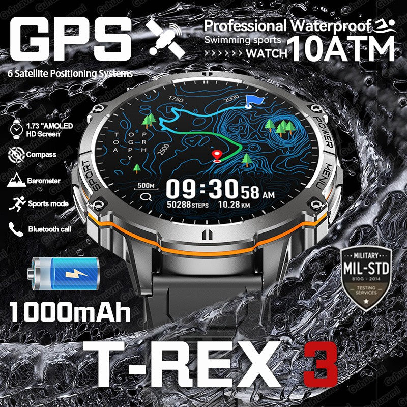 Smartwatch T-Rex 3 Militar Bateria 1000mAh 10ATM À Prova D'água GPS Bússola Altímetro Chamada AMOLED Masculino Natação Esportivo