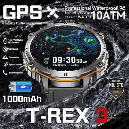 Smartwatch T-Rex 3 Militar Bateria 1000mAh 10ATM À Prova D'água GPS Bússola Altímetro Chamada AMOLED Masculino Natação Esportivo