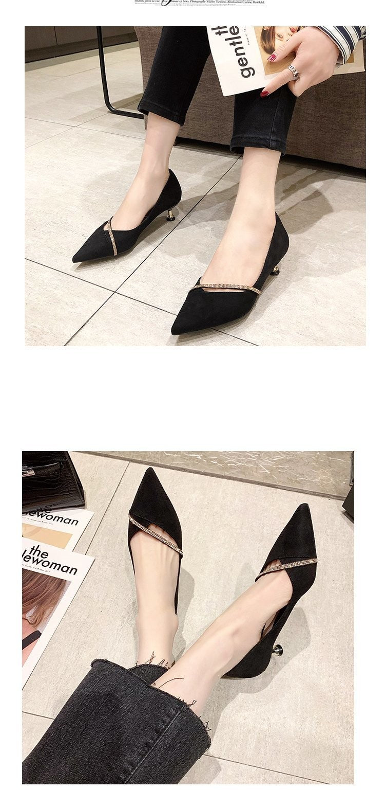 Four Seasons Women's Suede High Heels 2024 New Pointed Stiletto Fashion Sexy Black Wedding Shoes Office Lady Shoes