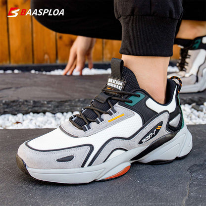 Baasploa Lightweight Running Shoes For Men's Designer Leather Casual Sneakers Lace Up Male Outdoor Sports Shoes Tennis