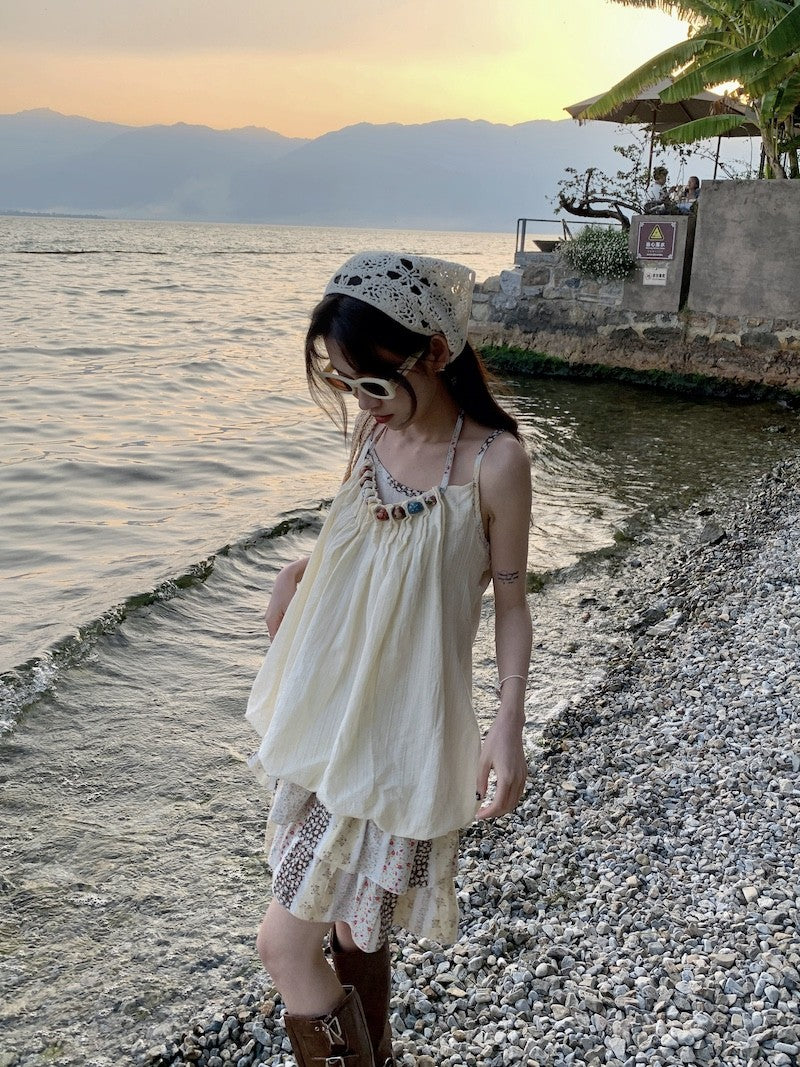 Vacation Mode Floral Slip Dress Women Mixed Print Layering Piece Slender Silhouette Destination Dress Coastal Grandmother Style