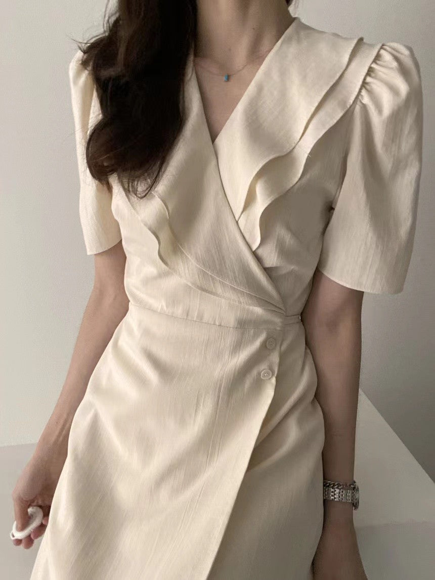 South Korea Chic Midi Dress Women Summer Japan Style Retro Vintage Design Ruffle