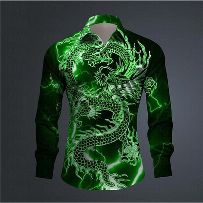 Hawaii Men's 3D Printed Dragon Print Roll-down Button-down Shirt Outdoor Street Long Sleeve Clothing Fashion Casual Beach Style