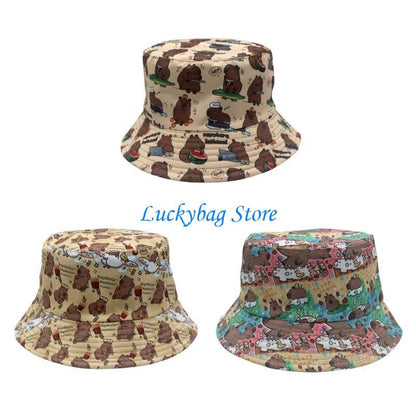 X7XE Trendy Capybara Pattern Fisherman Hat Beach Vacation Bucket Sunshade Hat for Animal Lover and Trendsetters