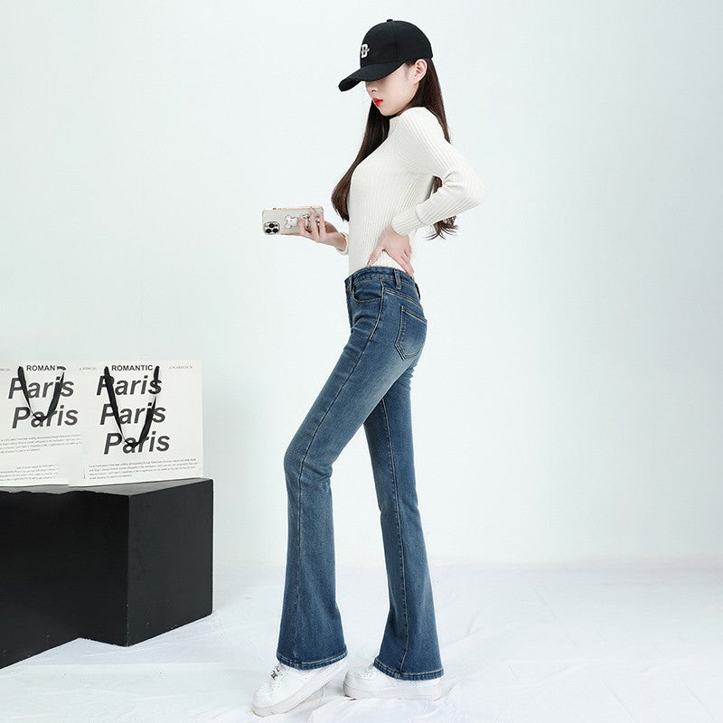 Winter Female Thin Snow Warm Plush Jeans Lady Chic Fleece Flared Pants Girls Korean High Waist Straight Leg Denim Trousers