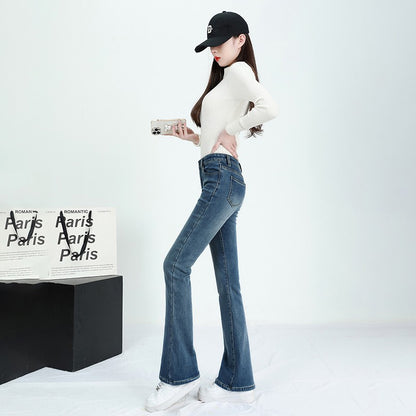 Winter Female Thin Snow Warm Plush Jeans Lady Chic Fleece Flared Pants Girls Korean High Waist Straight Leg Denim Trousers