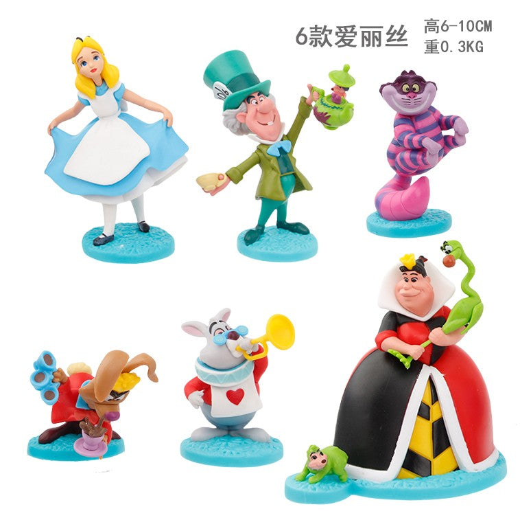 6pcs/set Alice in Wonderland Cake Car Desk Decoration Figure Toys