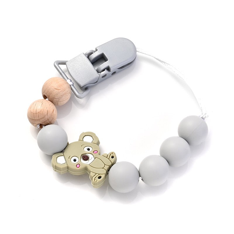 Baby Pacifier Clips Holder Silicone Cartoon Animal Teething Chain Wood Teether For Baby Pacifier Chain Nursing Chew Toys Gift