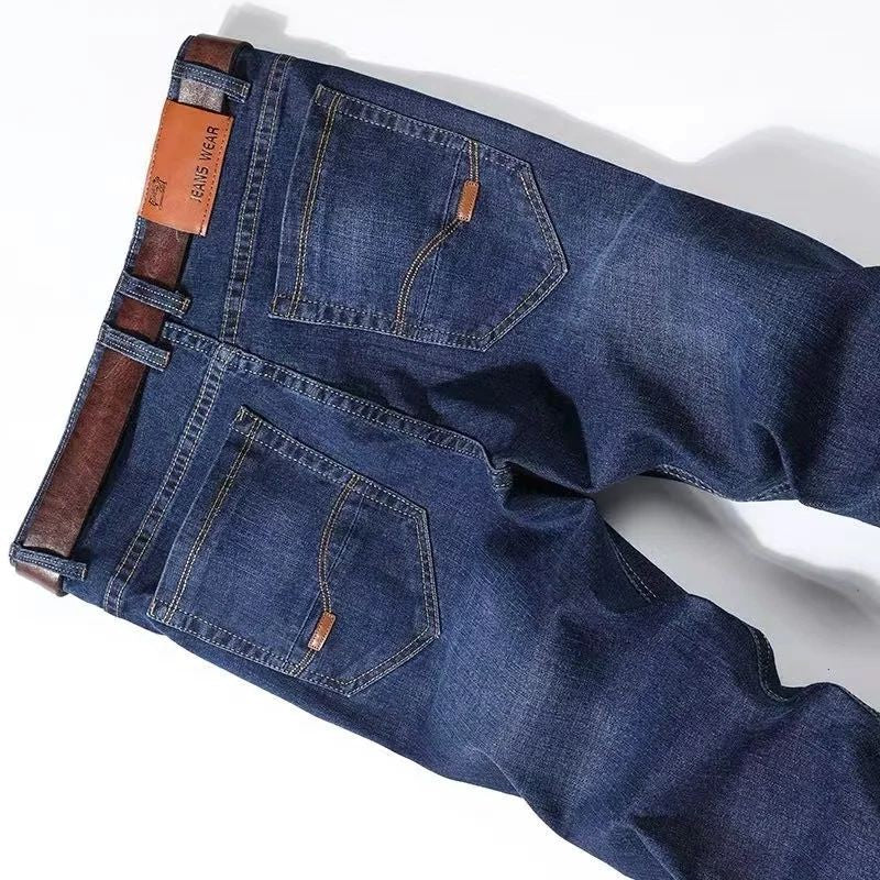 Calças Jeans Masculinas Grandes Tamanhos 34 36 38 40 2025 Novas Casuais Negócios Elásticas Calças de Denim Azul Clássico Masculinas Calças Retas Folgadas