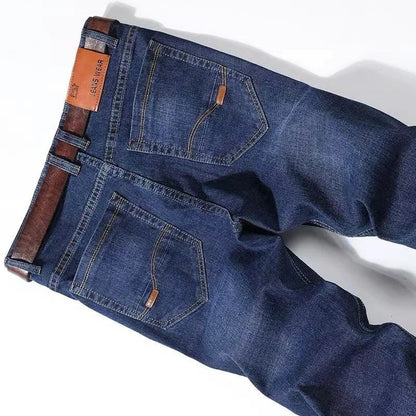 Calças Jeans Masculinas Grandes Tamanhos 34 36 38 40 2025 Novas Casuais Negócios Elásticas Calças de Denim Azul Clássico Masculinas Calças Retas Folgadas