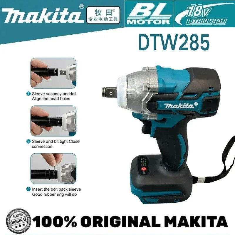 Ferramenta Chave de Impacto Makita 18V DTW285, Chave Elétrica Sem Fio Brushless de Alto Torque Recarregável para Bateria Makita 18V