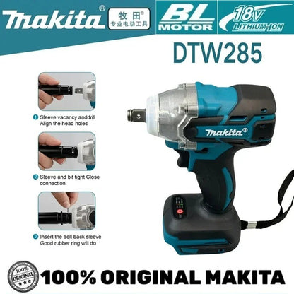 Ferramenta Chave de Impacto Makita 18V DTW285, Chave Elétrica Sem Fio Brushless de Alto Torque Recarregável para Bateria Makita 18V