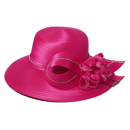 Chapéu Fedora Feminino Elegante Preto Vestido Formal Senhora Igreja Coquetel Chá Festa Chapéus Derby para Mulheres Laço Flor Aba Larga Chapéus Cloche