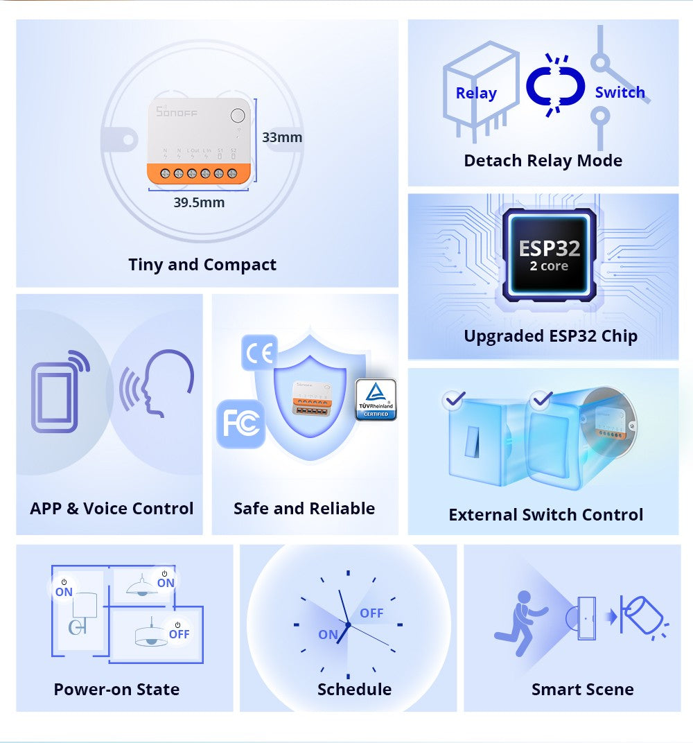 Sonoff Mini R4 Extreme Wifi Smart Switch Interruptor com Relé On-Off Módulo DIY Switch eWelink APP Control Funciona com Alexa