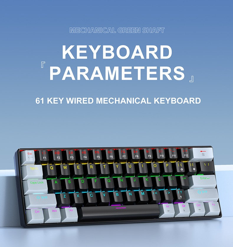 Mini Teclado Mecânico APAYADO K61, Com Fio, 61 Teclas, RGB Fantasma, Switch Mecânico Preto/Branco Vermelho/Azul para Jogos, 60% Portátil