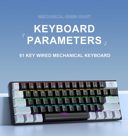 Mini Teclado Mecânico APAYADO K61, Com Fio, 61 Teclas, RGB Fantasma, Switch Mecânico Preto/Branco Vermelho/Azul para Jogos, 60% Portátil