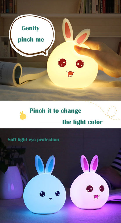 Night Light Cute Rabbit Colorful Light Voice Controlled Clap Lamp Pat Lamp Night Feeding Baby Bedroom and Kid's Christmas Gift