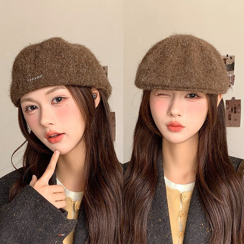 Autumn British Style Beret Hat Lady Vintage Flat Cap Winter Keep Warm Knitted Hat All-match Peaked Cap Forward Hat Wholesale