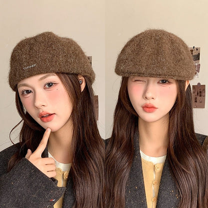 Autumn British Style Beret Hat Lady Vintage Flat Cap Winter Keep Warm Knitted Hat All-match Peaked Cap Forward Hat Wholesale