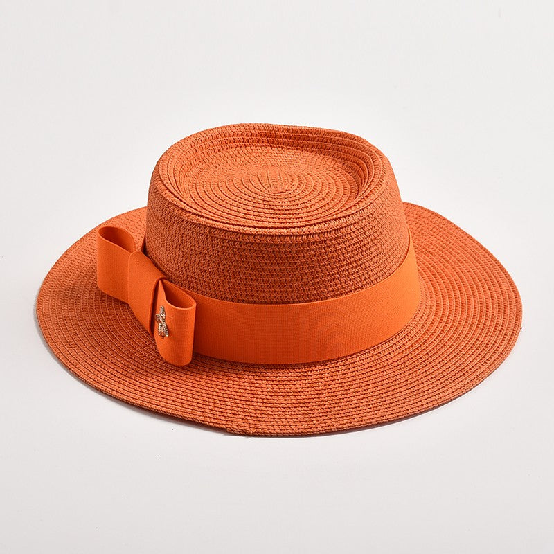 Novos Chapéus de Palha Primavera Verão Femininos de Superfície Ondulada, Topo Reto, Laço, Boné de Vestido, Chapéu de Sol para Viagem e Praia, Gorra
